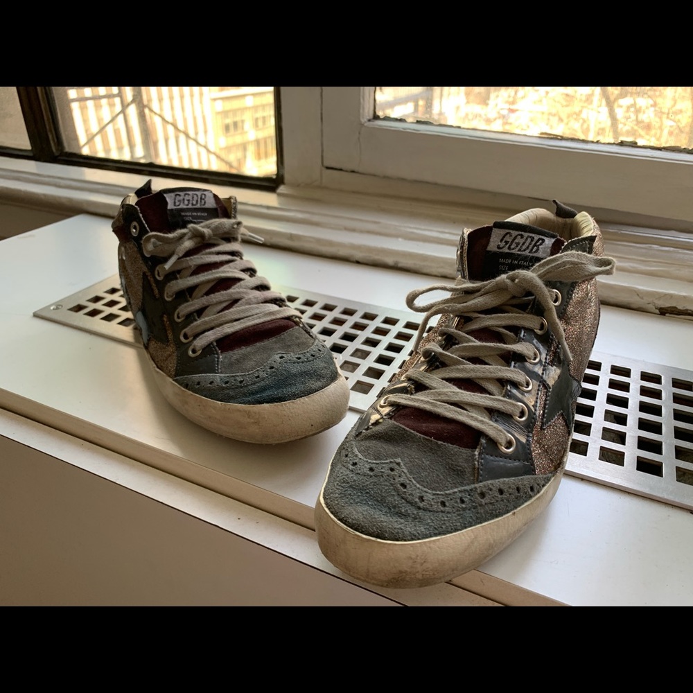 GOLDEN GOOSE MID/STAR SNEAKERS WITH GLITTER DETAIL